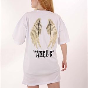 Beyaz Angels Sırt Kanat Baskı Tshirt