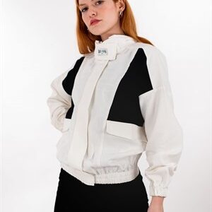 Beyaz Bel Lastikli Gabardin Bomber