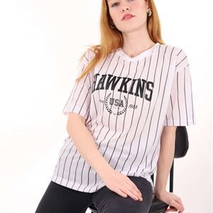 Beyaz Çizgili Hawkins Tshirt