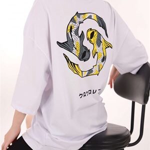 Beyaz Fish Yin Yang Oversize Tshirt