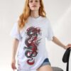 Beyaz Göğüs Baskı Dragon Tshirt