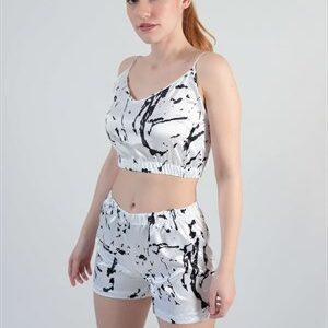 Beyaz Mermer Desen Pijama Takımı