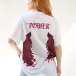 Beyaz Power Kanat Sırt Baskı Tshirt