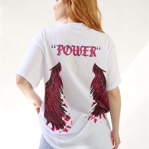 Beyaz Power Kanat Sırt Baskı Tshirt