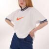 Beyaz Ribana Yaka Logo Iki Iplik Tshirt
