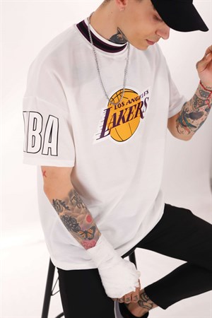 Beyaz Ribanalı Lakers Unisex Tshirt