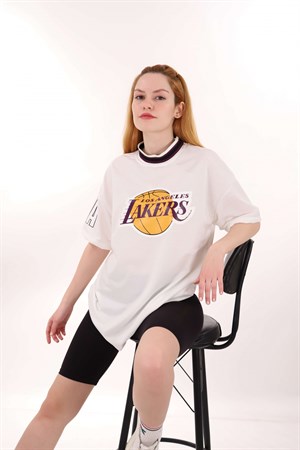 Beyaz Ribanalı Lakers Unisex Tshirt