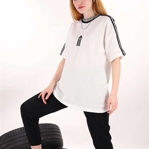 Beyaz Üç Şerit Unisex Tshirt