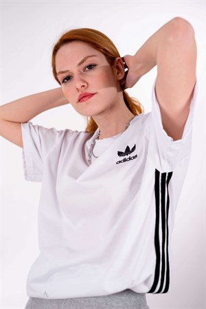 Beyaz Yanı Şeritli Unisex Tshirt