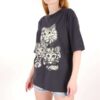 Füme Yıkamalı Üç Kedi Baskılı Tshirt