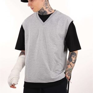 Gri V Yaka Kolsuz Man Tshirt