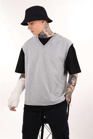 Gri V Yaka Kolsuz Man Tshirt
