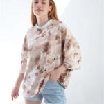 Kahverengi Batik Yıkama Oversize Tshirt