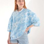 Mavi Batik Yıkama Oversize Tshirt