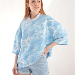 Mavi Batik Yıkama Oversize Tshirt
