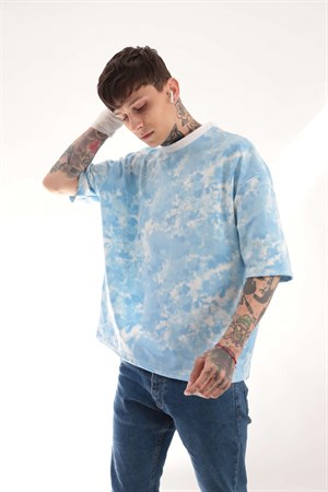 Mavi Batik Yıkama Oversize Tshirt
