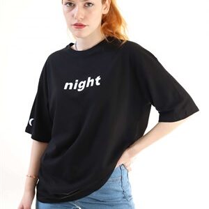 Night Siyah Nakışlı Unisex Tshirt