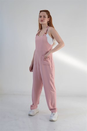 Pembe Crep Çift Cep Tulum