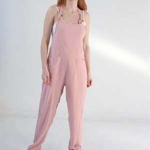 Pembe Crep Çift Cep Tulum