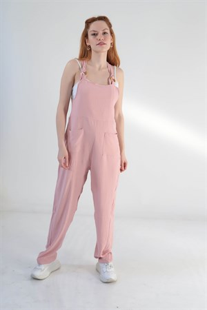 Pembe Crep Çift Cep Tulum