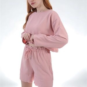 Pembe Şortlu Crep Takım