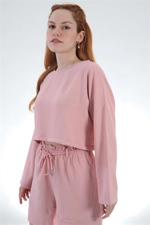 Pembe Şortlu Crep Takım