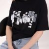 Siyah Anime Baskılı Tshirt