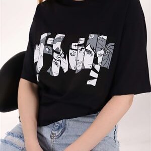 Siyah Anime Baskılı Tshirt
