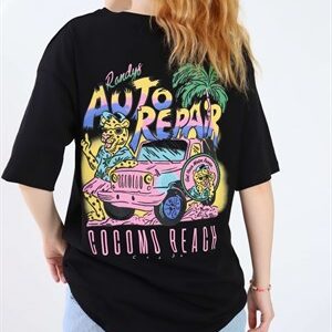 Siyah Auto Repair Baskılı Tshirt