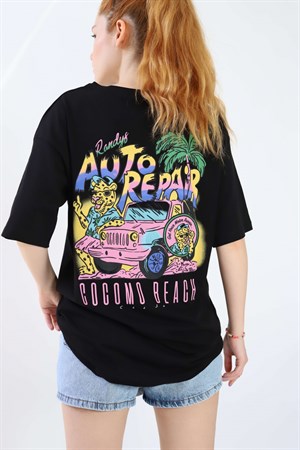 Siyah Auto Repair Baskılı Tshirt