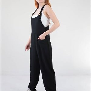Siyah Crep Çift Cep Tulum