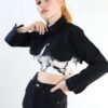 Siyah Crop Kesik Kot Ceket