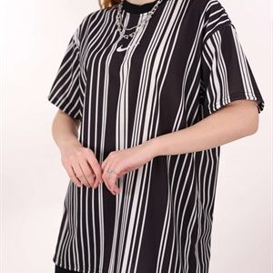 Siyah Dik Şerit Detay Digital Unisex Tshirt
