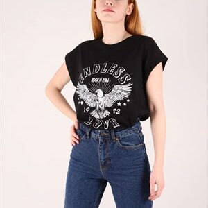 Siyah Endless Love Kolsuz Tshirt