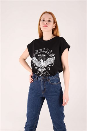 Siyah Endless Love Kolsuz Tshirt