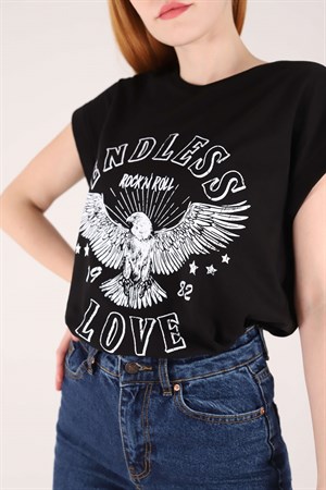 Siyah Endless Love Kolsuz Tshirt