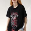 Siyah Göğüs Baskı Dragon Tshirt