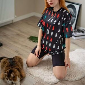 Siyah Jordan Çoklu Baskı Unisex Tshirt