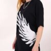 Siyah Kanat Ön Arka Baskı Tshirt