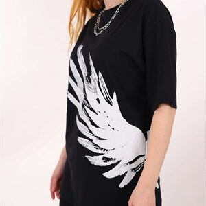 Siyah Kanat Ön Arka Baskı Tshirt