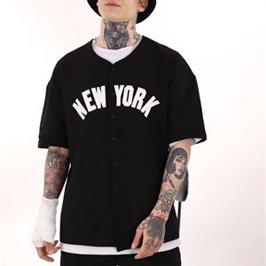 Siyah New York Sırt Nakış Kolej Tshirt