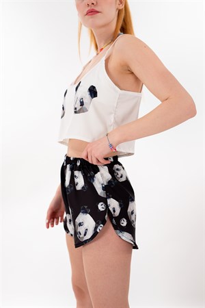 Siyah Panda Saten Pijama Takımı