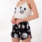 Siyah Panda Saten Pijama Takımı