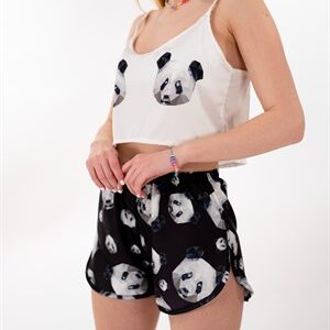 Siyah Panda Saten Pijama Takımı
