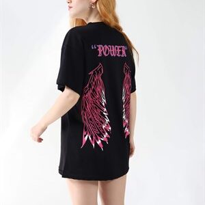 Siyah Power Kanat Sırt Baskı Tshirt
