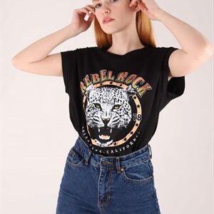 Siyah Rebel Rock Kolsuz Tshirt
