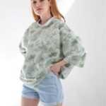 Yeşil Batik Yıkama Oversize Tshirt