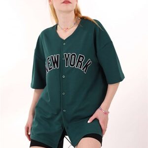 Yeşil New York Sırt Nakış Kolej Tshirt