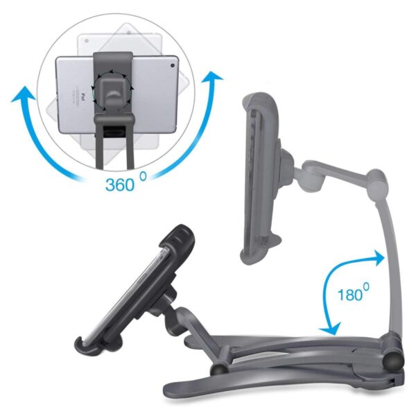 BUFFER® 360 Derece Dönebilen Mutfak Masaüstü Telefon Tablet Tutucu Ayarlanabilir Esnek Ayaklı Metal Gövdeli
