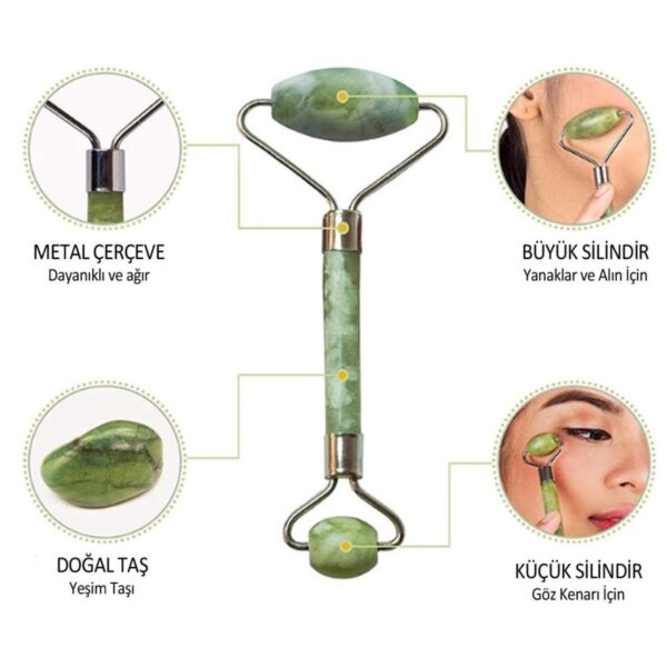 BUFFER® Özel Süngerli Kutusunda Kırılmaz Çift Taraflı 2li Cilt Yüz Masaj Aleti Jade Roller Yeşim Taşı